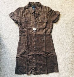 Chesley Metallic Brown Linen Shirt Dress