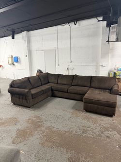 (Free Delivery) Brown Corduroy Sectional Sofa Couch