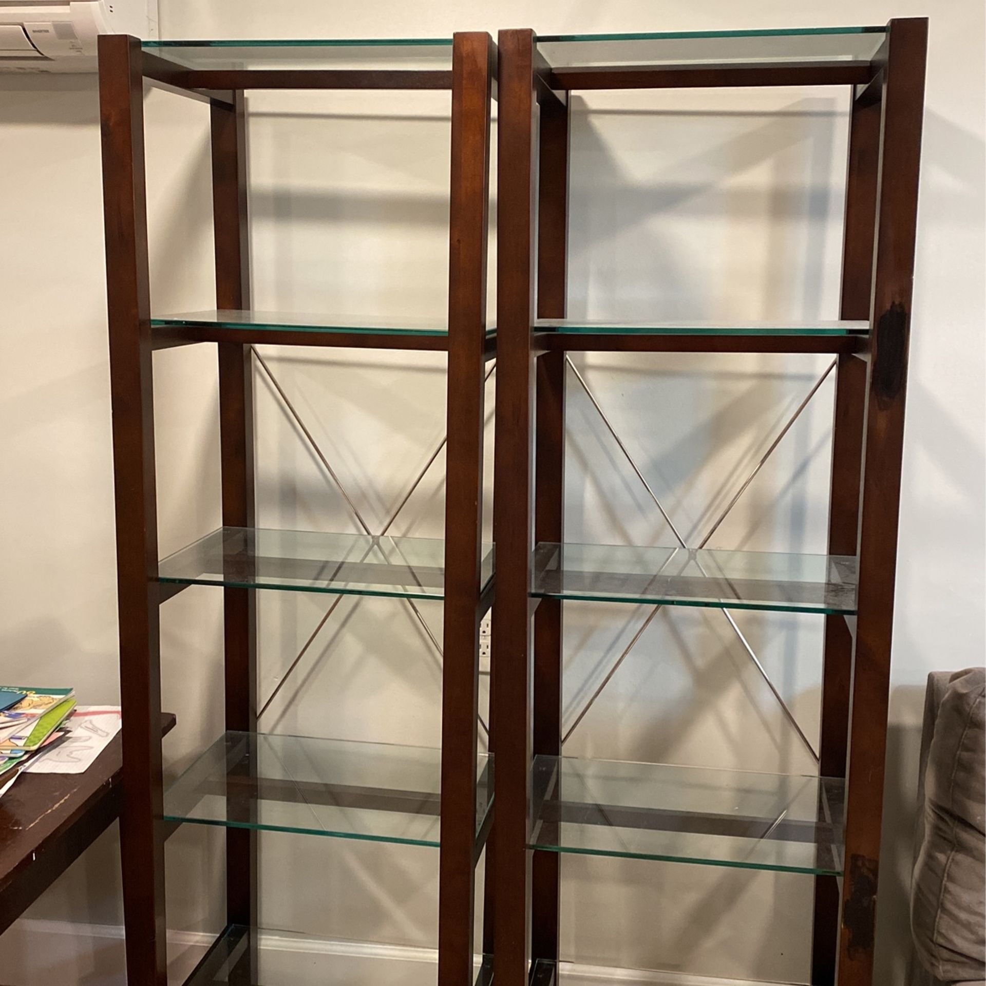 Pair Crate Barrel Glass Shelves