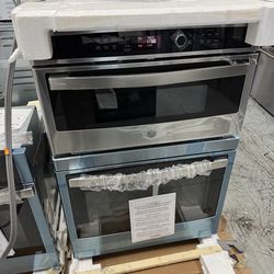 GE Profile 30 in. Double Electric Convection Wall Oven with Built-In Advantium Microwave in Stainless Steel