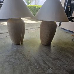 Pair Of 30 Inch Vintage Tan Lamps