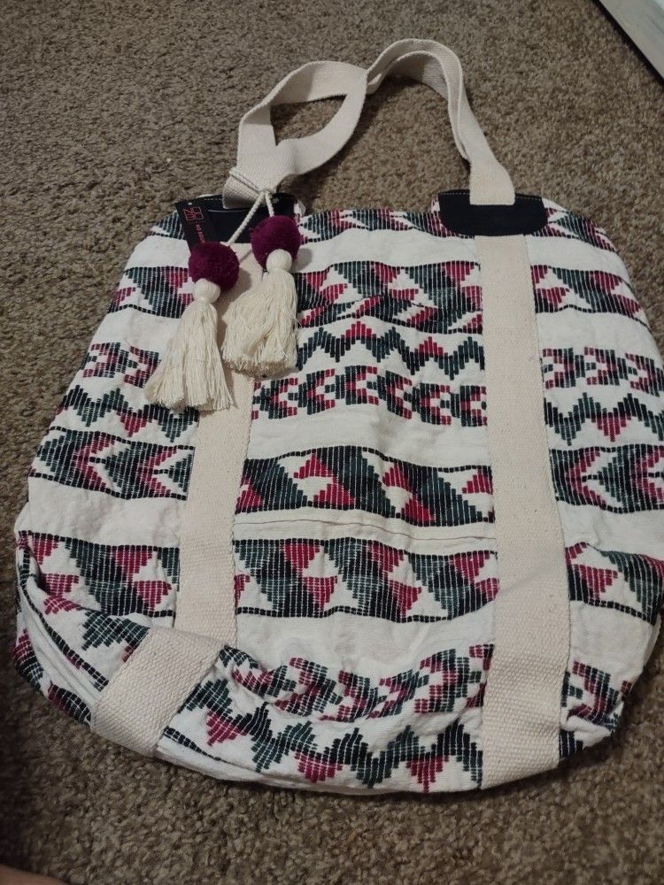 Large Tote Bag Boho Chic With Tassels - New