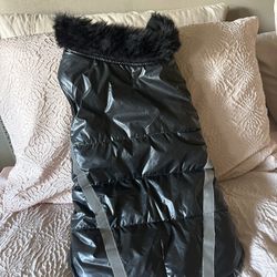 2 - Black Doggie Puffer Coats w/ Faux Fur Collar