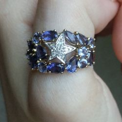 TANZANITE AND DIAMOND RING Sz 6 1/4