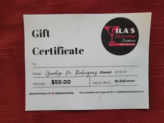Gilas Bartending Gift Certificate 
