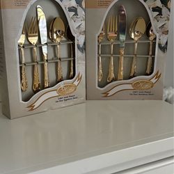 Brand new silverware  set of two, each set service for 4 (two tones gold and Silver)