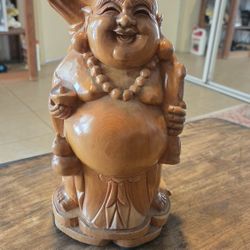 Wooden Hand Carved Laughing Buda 