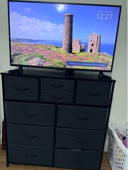 10-Drawer Fabric Dresser with Metal Frame – Black/Grey – Excellent Condition