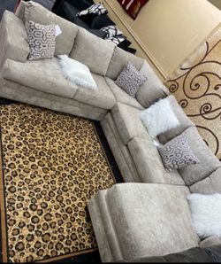 Large Gray Fabric Sectional Sofa