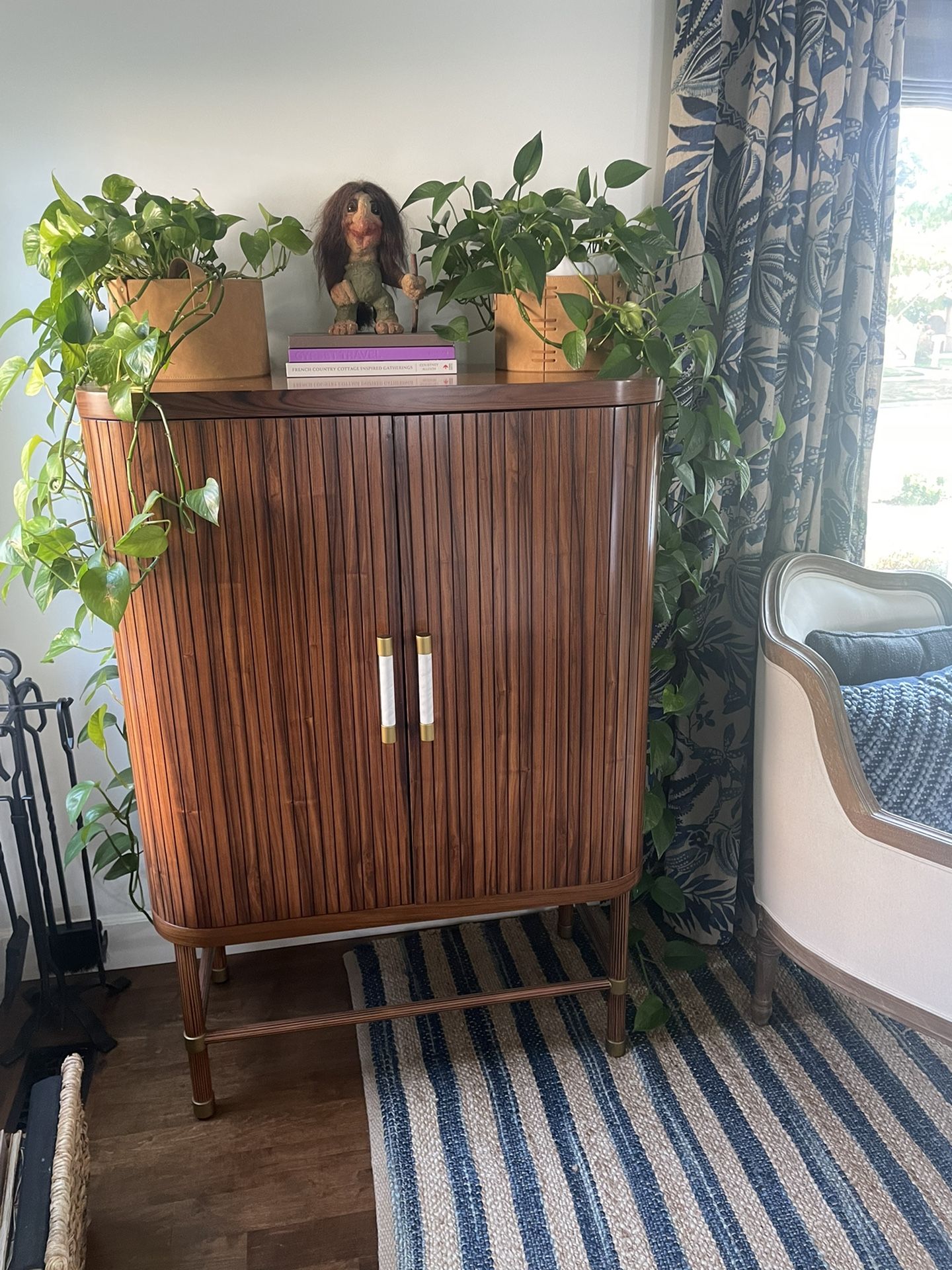 Anthropologie Deluxe Tamboured Bar Cabinet