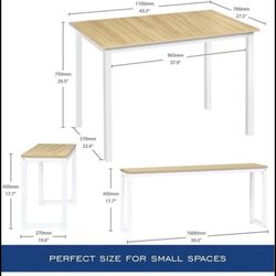 Dining Table Set for 4, 3 Pieces Kitchen Table with 2 Benches, Modern Wood Grains Table and Chairs D