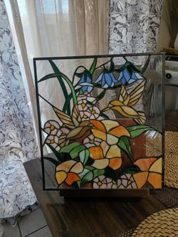 Stained Glass Hummingbird Floral Panel