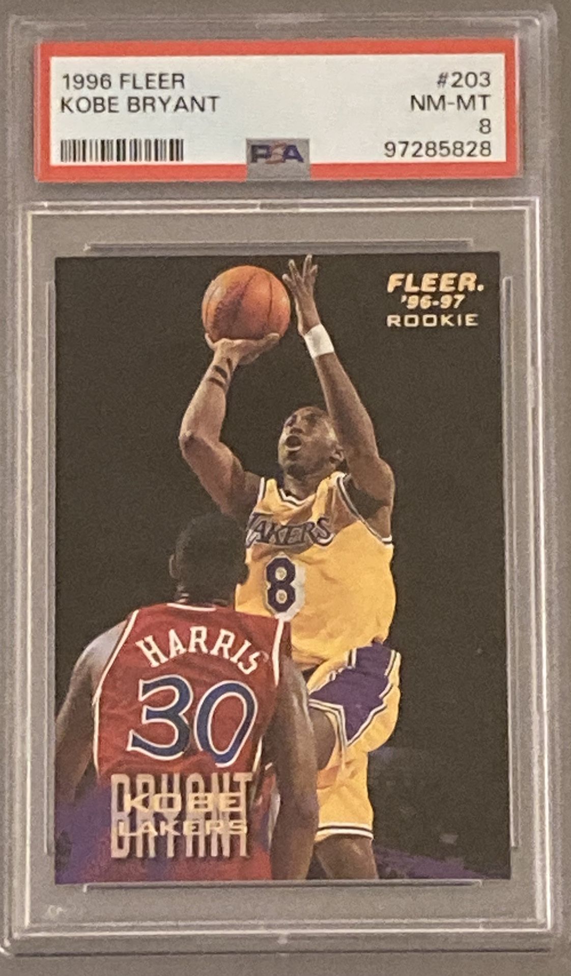 Kobe Bryant 1996-97 Fleer PSA 8 Rookie sports card.
