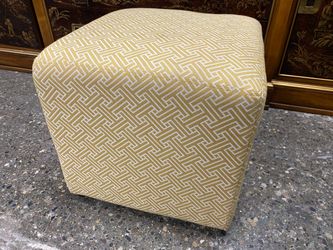 Yellow Geometric Pattern Upholstered Square Ottoman