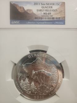2011 Glacier 5 oz Silver Quarter Early Releases Ngc MS69 .999 Silver Coin