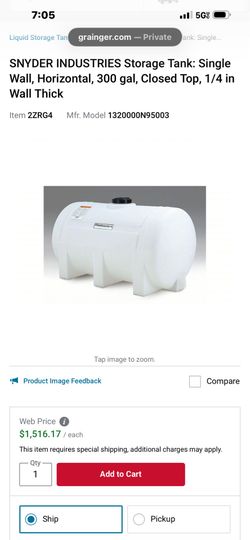 SNYDER INDUSTRIES Storage Tank: Single Wall, Horizontal, 300 gal, 1/4 in Wall Thick