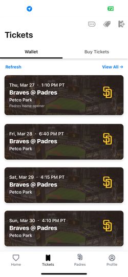 Padres Vs Braves Opening Day 2 Tickets 