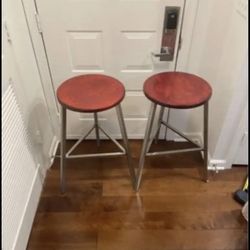 2  Cherry wood wide Bottom Bar stools 
