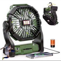 10400aMh Portable Camping Fan with LED Lantern, Rechargeable Battery Operated Outdoor Fan, 4 Speeds