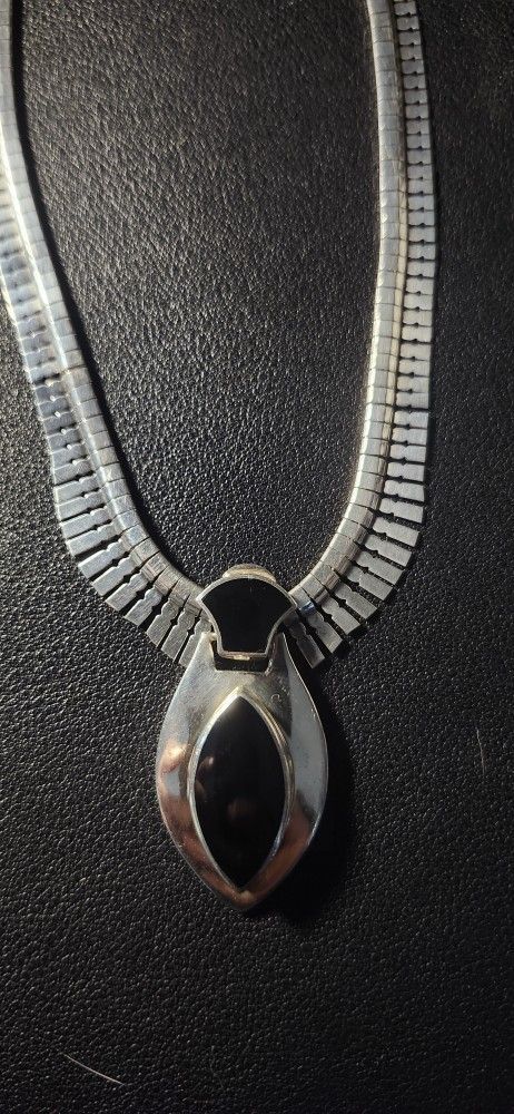 Vintage Sterling Silver Onyx Necklace