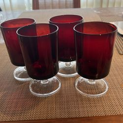 Vintage MCM Mid Century Red Stemmed Glasses Luminarc Arcoroc France