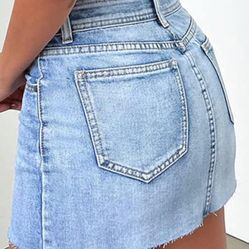 Women's Stretch Jean Skirt Fringed Slim Fit Denim Bodycon Mini Skirt