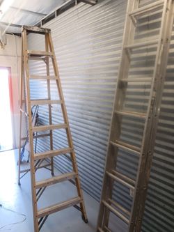 Selling 1 A frame ladder at 7ft 7 in tall and 1 ladder that extends to 16ft