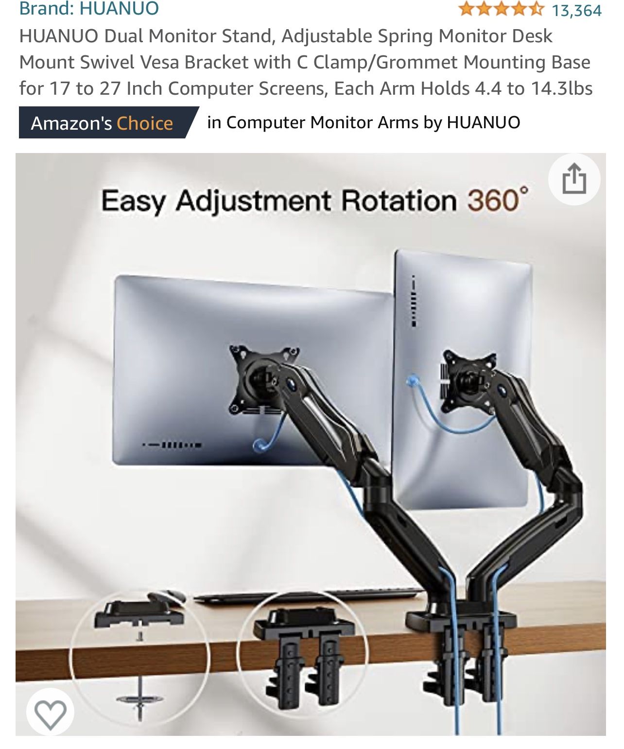 Dual Monitor Mounts $60
