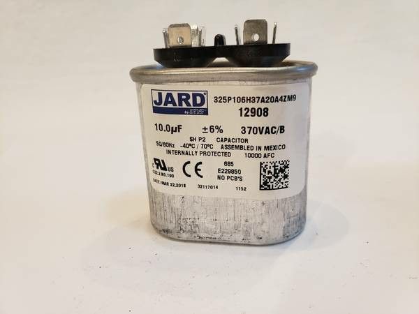 JARD 10 MFD x 370 VAC 50/60Hz Motor Run Capacitor Shape Oval 12908