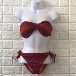 Hurley red & pink striped bikini set sz XS 