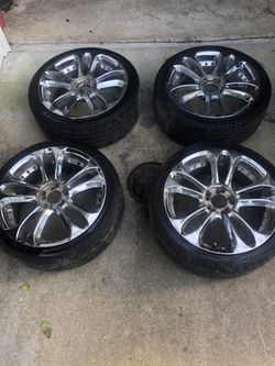 Set of 4 Chrome Rims & 4 Tires- 2 tires brand new!!