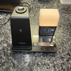 6 in 1 Wireless Charging Station for Apple Charging Station for Multiple Devices with Alarm Clock and Night Light nightstand Charging Station for iPho