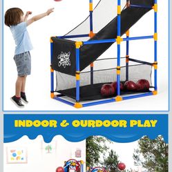 JOYIN Arcade Basketball Game Set with 4 Balls and Hoop for Kids 3 to 12 Years Old Indoor Outdoor Sport Play - Easy Set Up - Air Pump Included - Ideal 