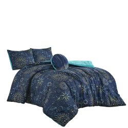 ModaBed Astro Blue Kids Comforter Set twin Size with Toy Throw Pillow