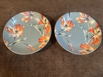 Set of 2 Large Home Essentials "Tulip On Grey" Ceramic Pasta Bowls, 9.5” Diameter