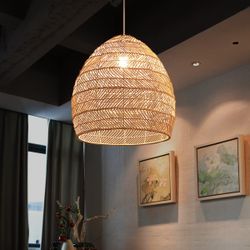 Boho Design Natural Basket Rattan Woven Pendant Light Hanging Lamp