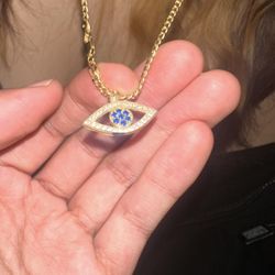Solid 10K Gold Italian Chain + Solid 10K Evil Eye Pendant