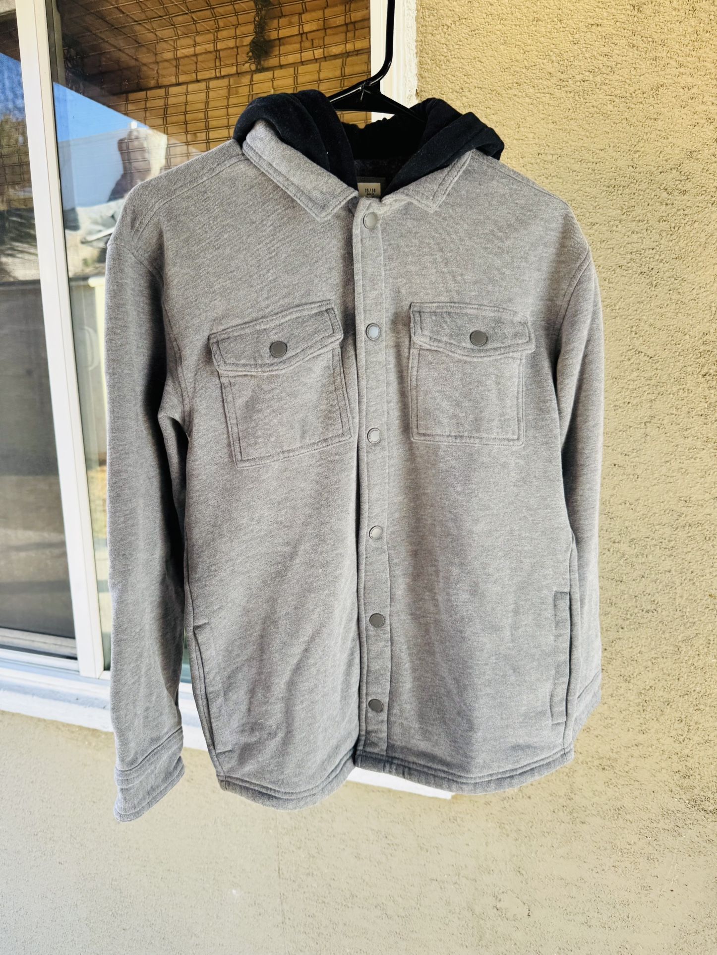 Boys Abercrombie Shirt Jacket Button Down Hoodie Shacket Size 13/14