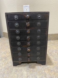 Rare Hindu 8 Drawer Cabinet / Vintage Wooden Chest / Jewelry Box/ Office Storage/ Asian Spice Cabinet/ Wood Organizer/