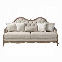 Elegant Country Sofa with Beige Fabric & Solid Wood Framing