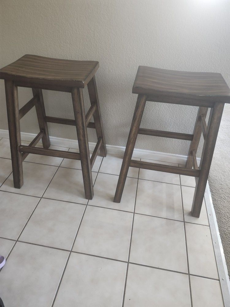 2- 30'inch Brown Wooden Stools