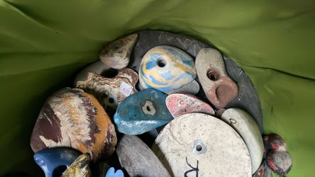 Collection of older style rock climbing holds