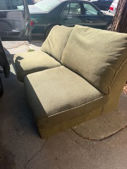 Green Fabric Armless Loveseat Sofa