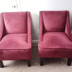 Pair Of Burgundy Velvet Skyline Accent Chairs