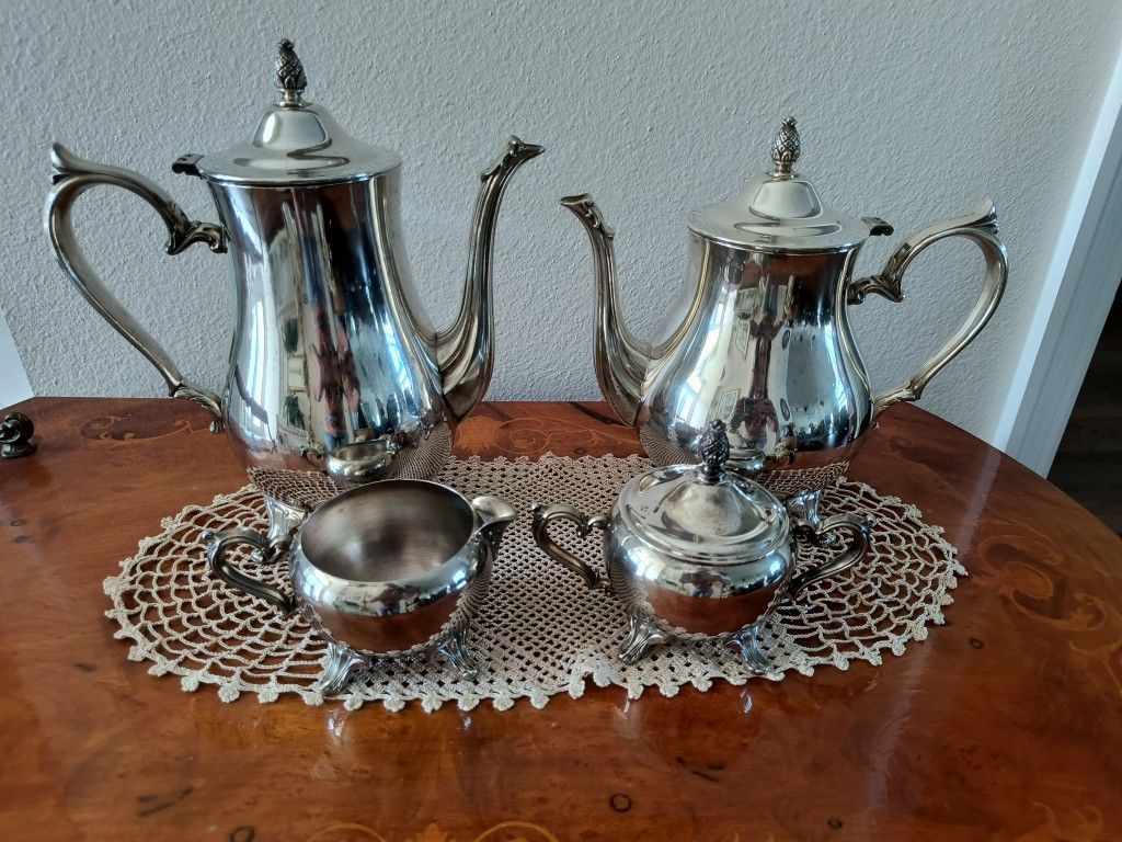 Silver Plated Coffee And Tea Set With Sugar And Creamer