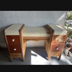 Antique Vintage Natural Wood Dresser Vanity 46”x19”x30” 