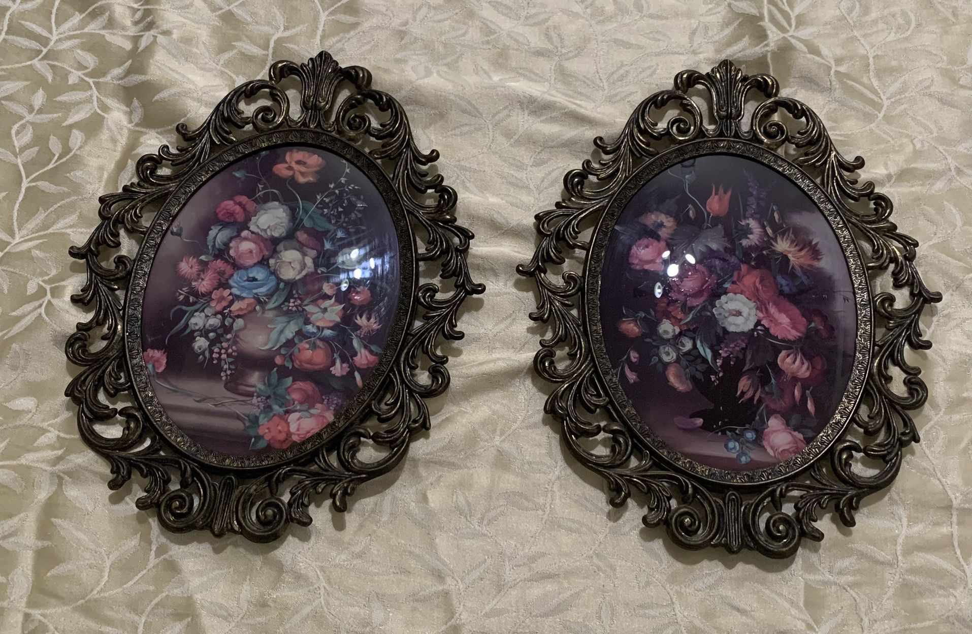 Pair Of  Vintage Brass Floral Wall Frames