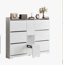 Flip-Top Drawer & Hidden Stool Shoe Cabinet (63")