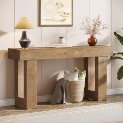 63" Farmhouse Console Table – Natural Wood Entryway Table, New in Box