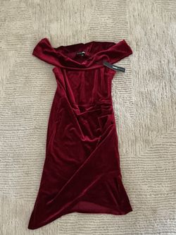 Fashion Nova Red Velvet Off-Shoulder Dress